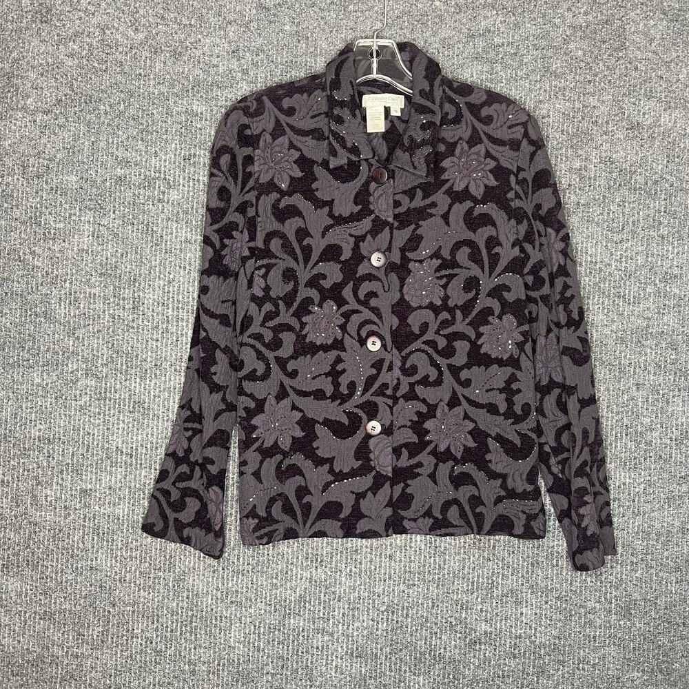 Coldwater Creek Womens Button Up Thick Shirt Size 10 Art To Wear Beaded Collar